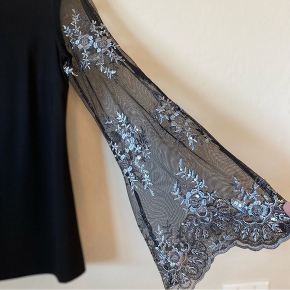 Badgley Mischka black silver embellished blouse size S - Picture 3 of 7